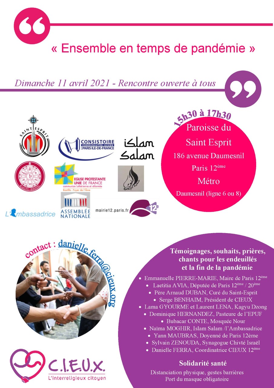 Dimanche 11 avril : Prières interreligieuses pour les endeuillés et la fin de la pandémie