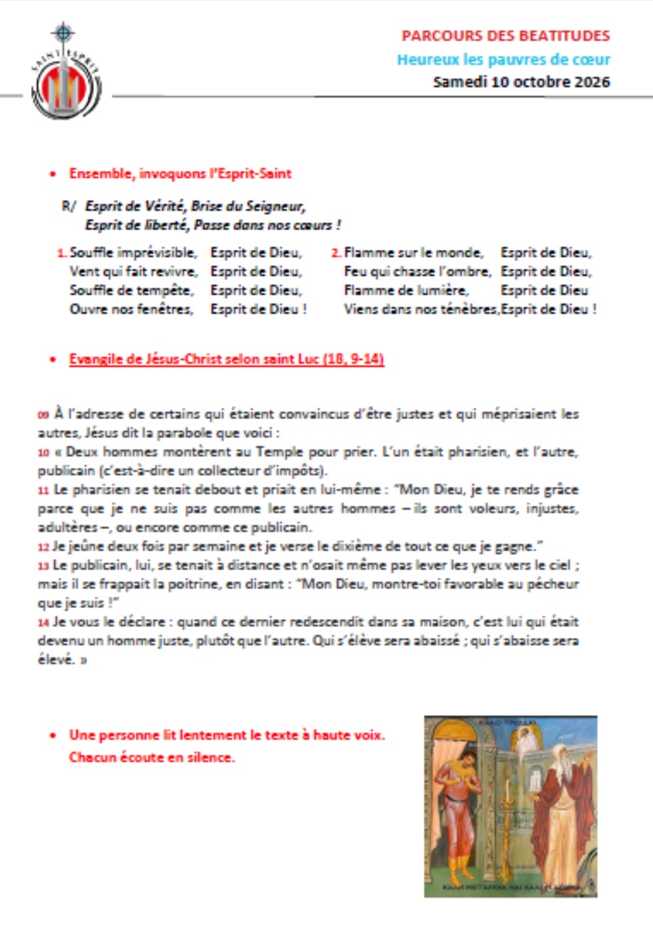 StEsprit_Maisons Evangile Lc 18 9-14